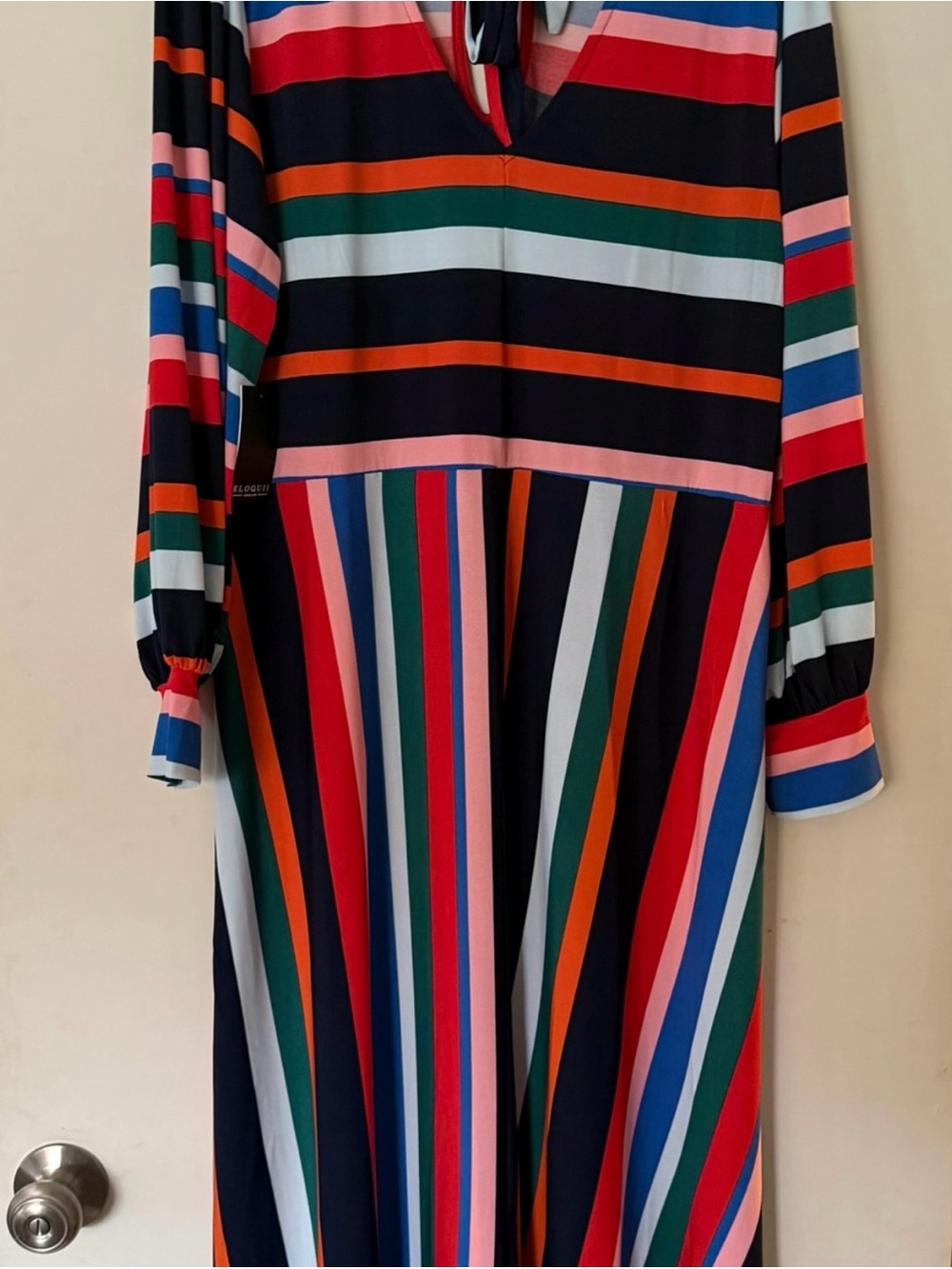 Eloquii Multi-Color Striped Dress in Navy, Red, Green, Blue, Pink - Picture 7 of 8